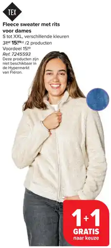 Carrefour Fleece Sweater met Rits voor Dames aanbieding