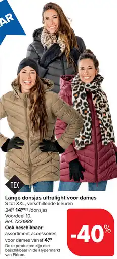 Carrefour Lange Donsjas Ultralight voor Dames aanbieding
