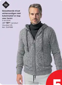 Carrefour Gewatteerde tricot wintercardigan met kabelmotief en kap voor heren aanbieding