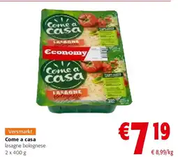 Colruyt Come a casa lasagne bolognese 2 x 400 g aanbieding