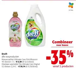 Colruyt Dreft Wasverzachter Ultimate Care Pink Blossom 40 dosisen 1 L aanbieding