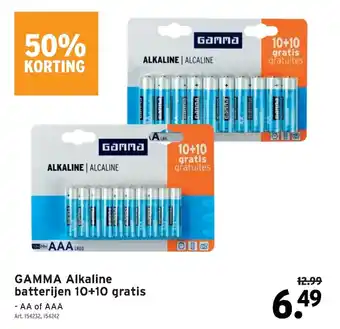 GAMMA Alkaline batterijen 10+10 gratis AA of AAA aanbieding