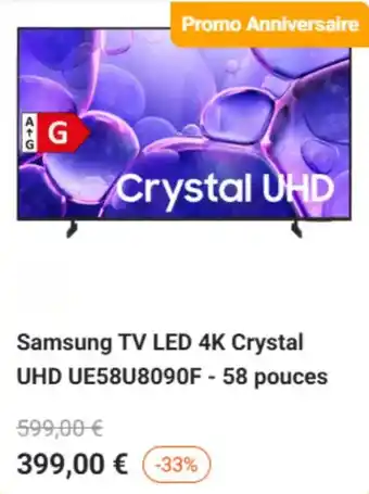 Samsung TV LED 4K Crystal UHD UE58U8090F - 58 pouces
