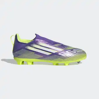 Decathlon Veterloze voetbalschoenen voor kinderen F50 League Laceless FG/MG paars groen aanbieding