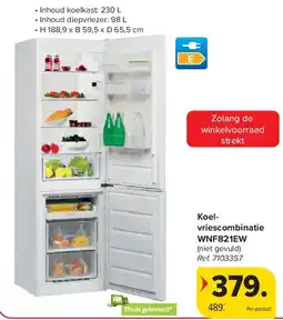 Carrefour Koelvriescombinatie WNF821EW aanbieding