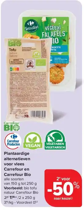 Carrefour Plantaardige alternatieven voor vlees Carrefour en Carrefour Bio aanbieding