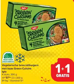 Carrefour Vegetarische broccoliburgers met kaas Green Cuisine Iglo aanbieding