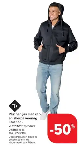 Carrefour Pluchen jas met kap en sherpa voering aanbieding