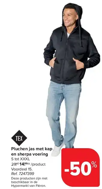 Carrefour Pluchen jas met kap en sherpa voering aanbieding