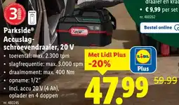 Lidl Parkside Accuslag- schroevendraaier, 20 V aanbieding