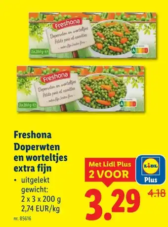 Lidl Freshona Doperwten en worteltjes extra fijn aanbieding