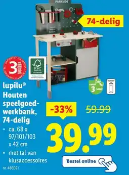 Lidl lupilu Houten speelgoed- werkbank, 74-delig aanbieding