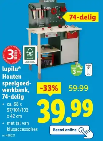 Lidl lupilu Houten speelgoed- werkbank, 74-delig aanbieding