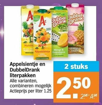 Albert Heijn Appelsientje en dubbeldrank literpakken aanbieding