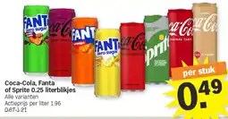 Albert Heijn Coca-Cola, Fanta of Sprite 0.25 literblikjes aanbieding