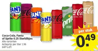 Albert Heijn Coca-Cola, Fanta of Sprite 0.25 literblikjes aanbieding