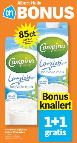 Albert Heijn Campina Langlekker halfvol literpakken aanbieding