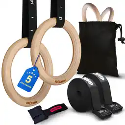 Decathlon Turnringen Set - Gym Ringen van Hout, Gymnastiekringen met Verstelbare Banden aanbieding
