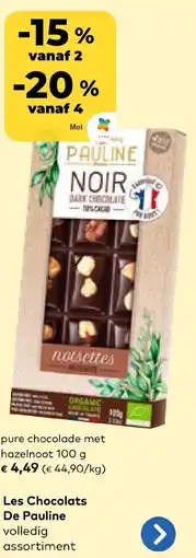 Bio Planet Les Chocolats De Pauline pure chocolade met hazelnoot aanbieding