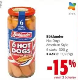 Colruyt Böklunder Hot Dogs American Style 6 stuks 300 g aanbieding