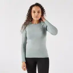Decathlon Naadloos hardloopshirt met lange mouwen voor dames Run 500 kaki aanbieding