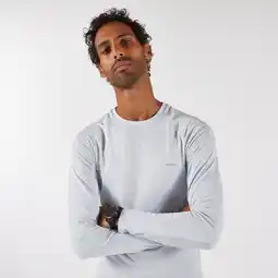 Decathlon Naadloos hardloopshirt met lange mouwen voor heren Run 500 lichtgrijs aanbieding