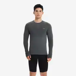 Decathlon Naadloos hardloopshirt met lange mouwen voor heren Run 500 lichtkaki aanbieding
