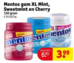 Kruidvat Mentos gum XL Mint, Sweetmint en Cherry aanbieding