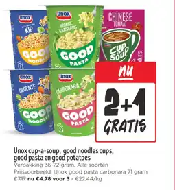 Jumbo Unox cup-a-soup good noodles cups, good pasta en good potatoes aanbieding