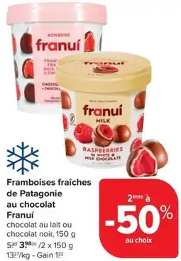 Carrefour Market Franuí Framboises fraîches de Patagonie au chocolat aanbieding