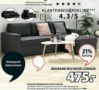 Jysk Mariager bedbank met chaise longue aanbieding