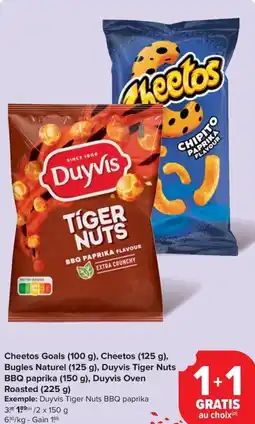 Carrefour Market Cheetos Goals , Cheetos , Bugles Naturel , Duyvis Tiger Nuts BBQ paprika , Duyvis Oven Roasted aanbieding