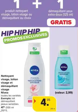 Carrefour Market Nivea Nettoyant visage, lotion visage et démaquillant visage aanbieding