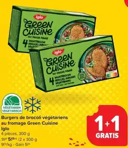 Carrefour Market Iglo Burgers de brocoli végétariens au fromage Green Cuisine aanbieding