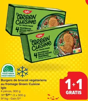 Carrefour Market Iglo Burgers de brocoli végétariens au fromage Green Cuisine aanbieding