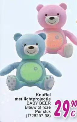 Cora Knuffel met lichtprojectie baby beer blauw of roze aanbieding
