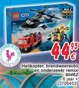 Cora Lego City Helikopter, brandweerauto en onderzeeër remix 60462 aanbieding