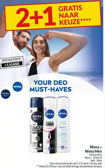 Intermarché Nivea of Nivea Men Deodorants Spray of Roll aanbieding