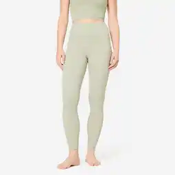 Decathlon Zachte en rekbare legging voor yoga en pilates Breathe groen aanbieding