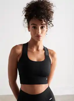 Decathlon Dames Sportbeha Sterke Ondersteuning Geribbelde Naadloos Zwart aanbieding