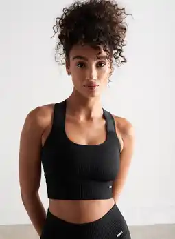 Decathlon Dames Sportbeha Sterke Ondersteuning Geribbelde Naadloos Zwart aanbieding