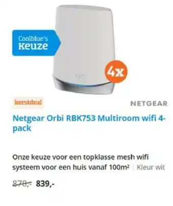 Coolblue Netgear Orbi RBK753 Multiroom wifi 4-pack aanbieding
