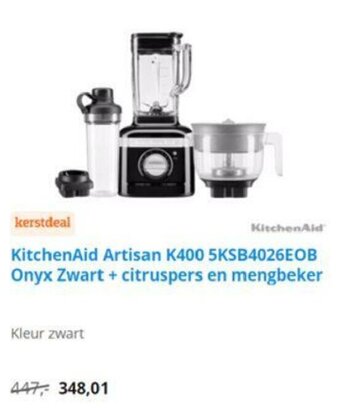Coolblue KitchenAid Artisan K400 5KSB4026EOB Onyx Zwart + citruspers en mengbeker aanbieding