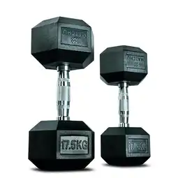 Decathlon Hexa dumbbells set / Rubberen dumbbells - 2 x 17.5 kg - zwart aanbieding