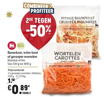 Delhaize Rauwkost, witte kool of geraspte wortelen aanbieding