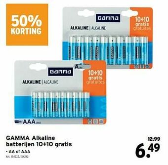 GAMMA Gamma alkaline batterijen 10+10 gratis aanbieding