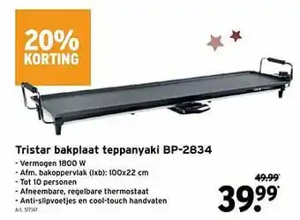 GAMMA Tristar bakplaat teppanyaki bp-2834 aanbieding