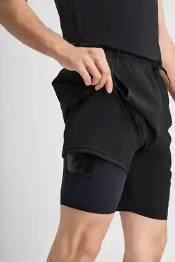 Decathlon 2-in-1 Hardloopshort Heren met Binnenbroek & Zak Zwart aanbieding