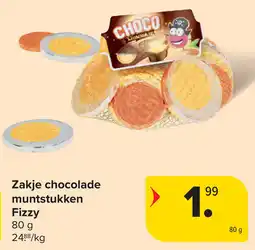 Carrefour Zakje chocolade muntstukken fizzy aanbieding