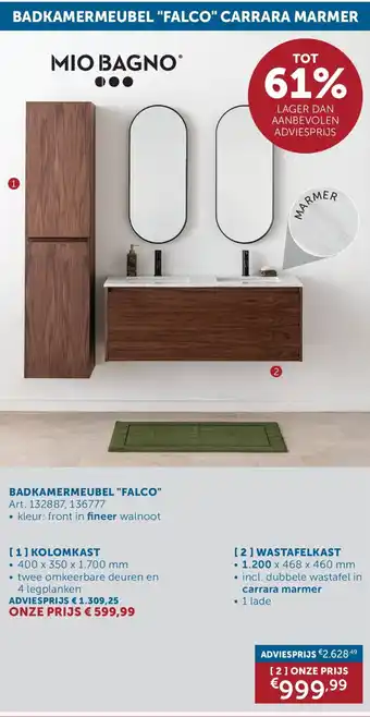 Badkamermeubel Falco Carrara Marmer